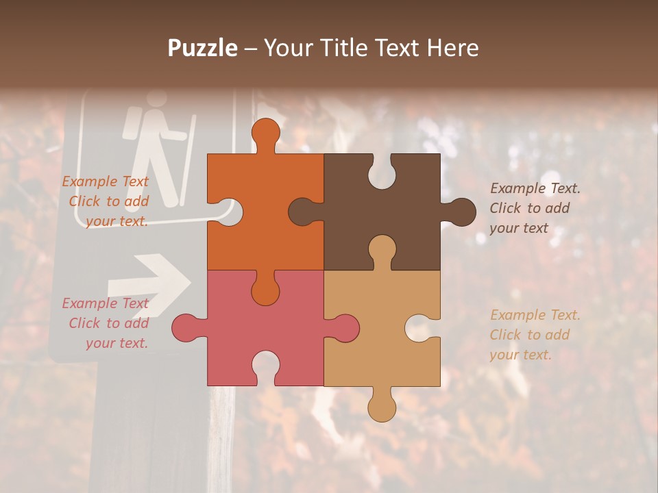 Sign Points To A Hiking Trail In Woods In Autumn PowerPoint Template