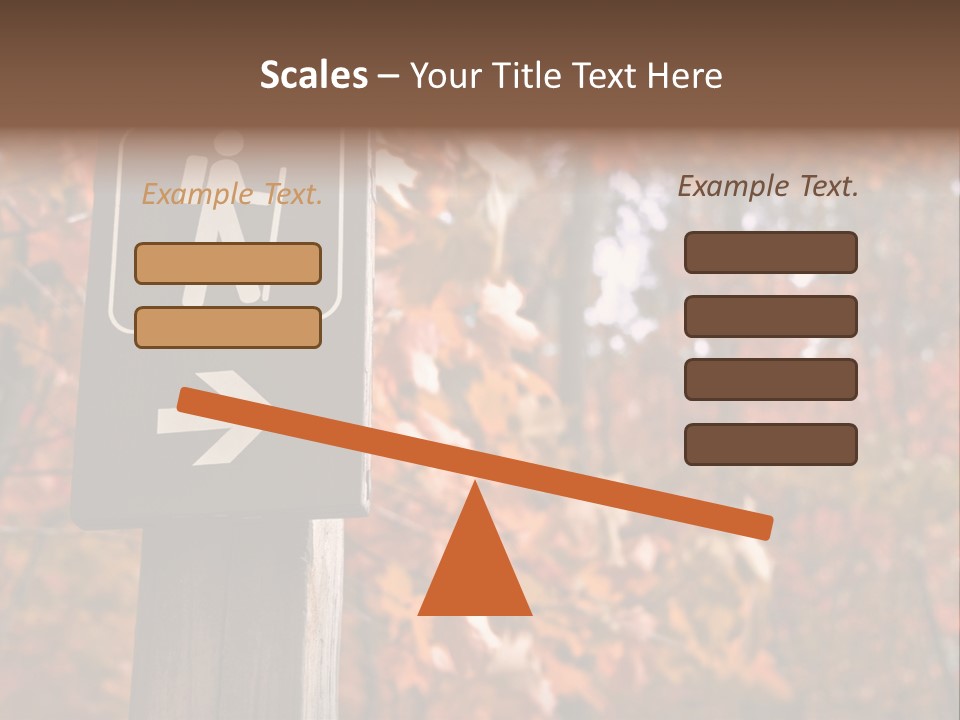 Sign Points To A Hiking Trail In Woods In Autumn PowerPoint Template