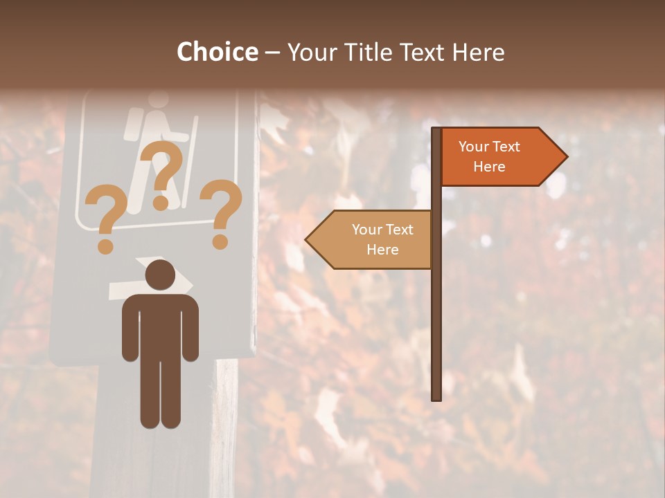 Sign Points To A Hiking Trail In Woods In Autumn PowerPoint Template