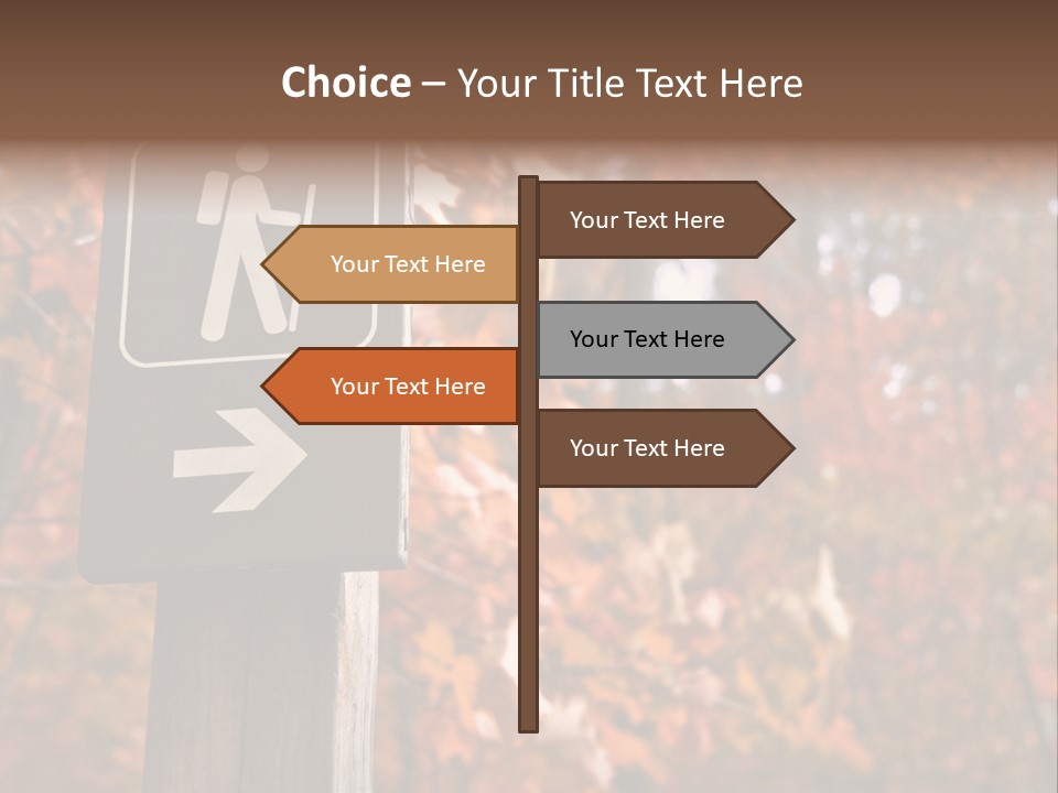Sign Points To A Hiking Trail In Woods In Autumn PowerPoint Template