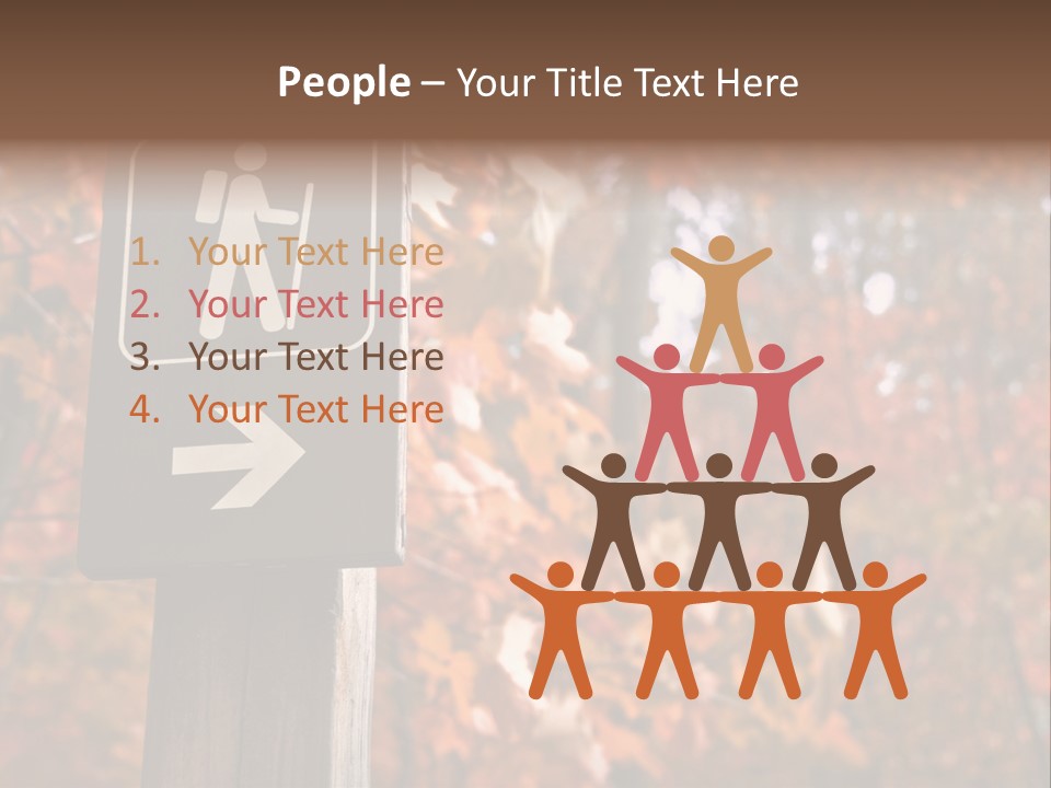 Sign Points To A Hiking Trail In Woods In Autumn PowerPoint Template