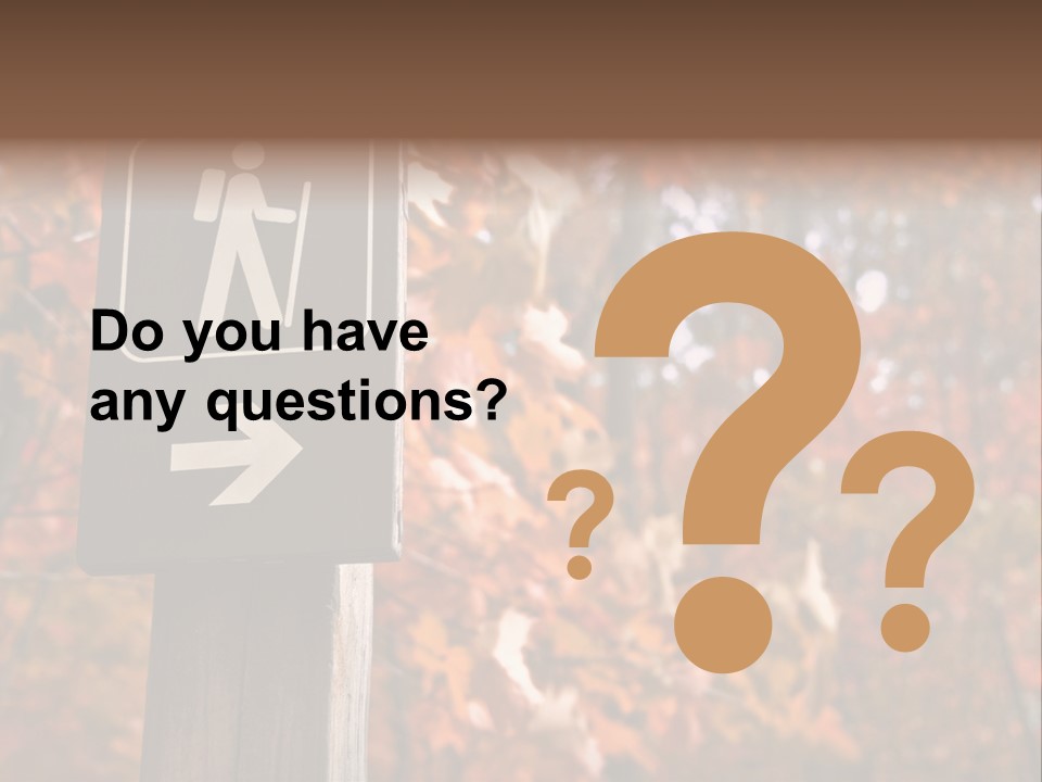 Sign Points To A Hiking Trail In Woods In Autumn PowerPoint Template