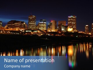 Night Scene Of The Saskatchewan River Valley And Downtown In City Edmonton, Alberta, Canada. PowerPoint Template