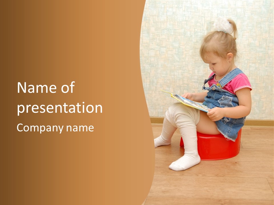 Little Girl Sitting On Red Potty With Open Book PowerPoint Template