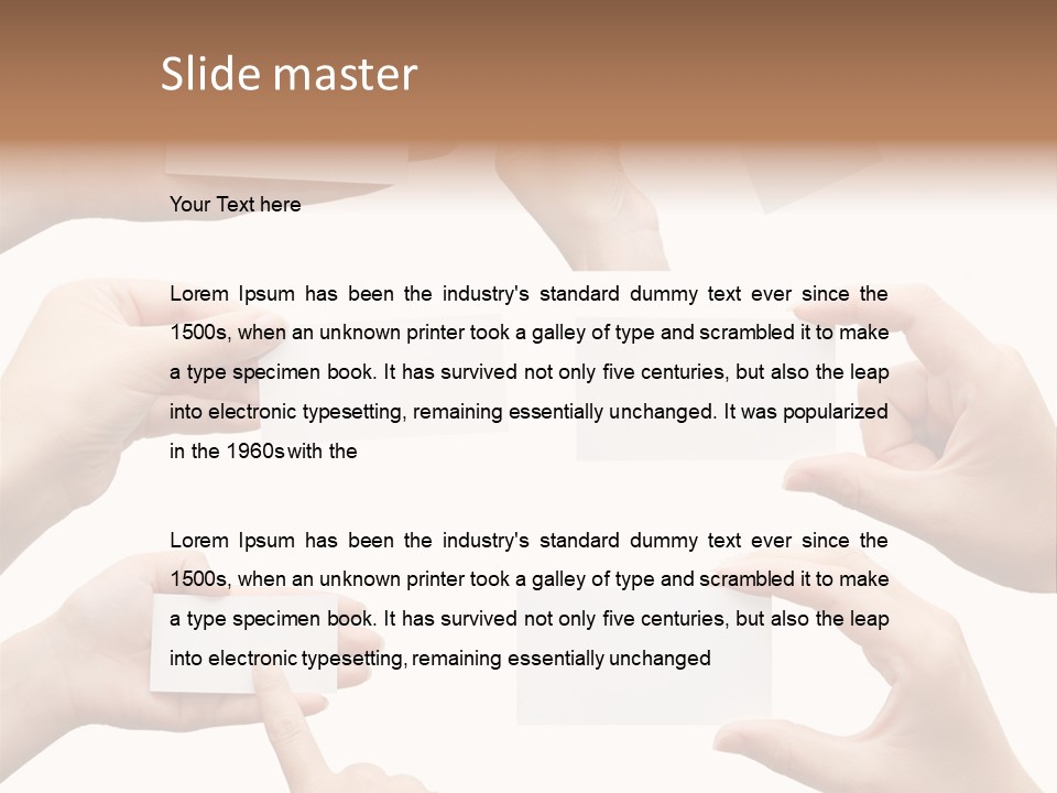 Set Of Hand Holding An Empty Business Card Over White PowerPoint Template