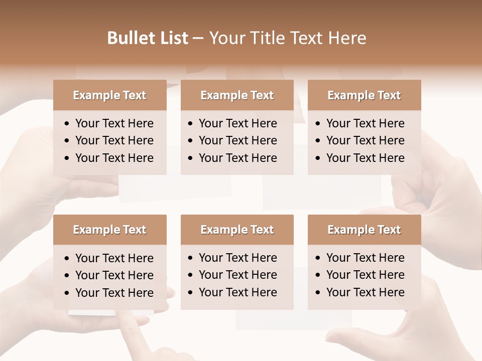 Set Of Hand Holding An Empty Business Card Over White PowerPoint Template