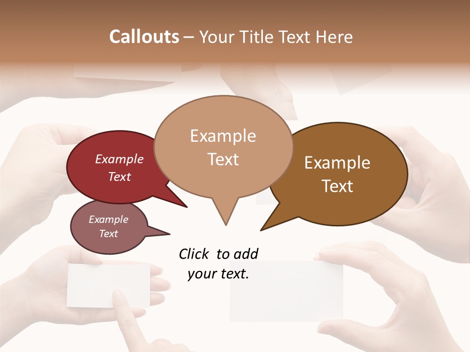 Set Of Hand Holding An Empty Business Card Over White PowerPoint Template