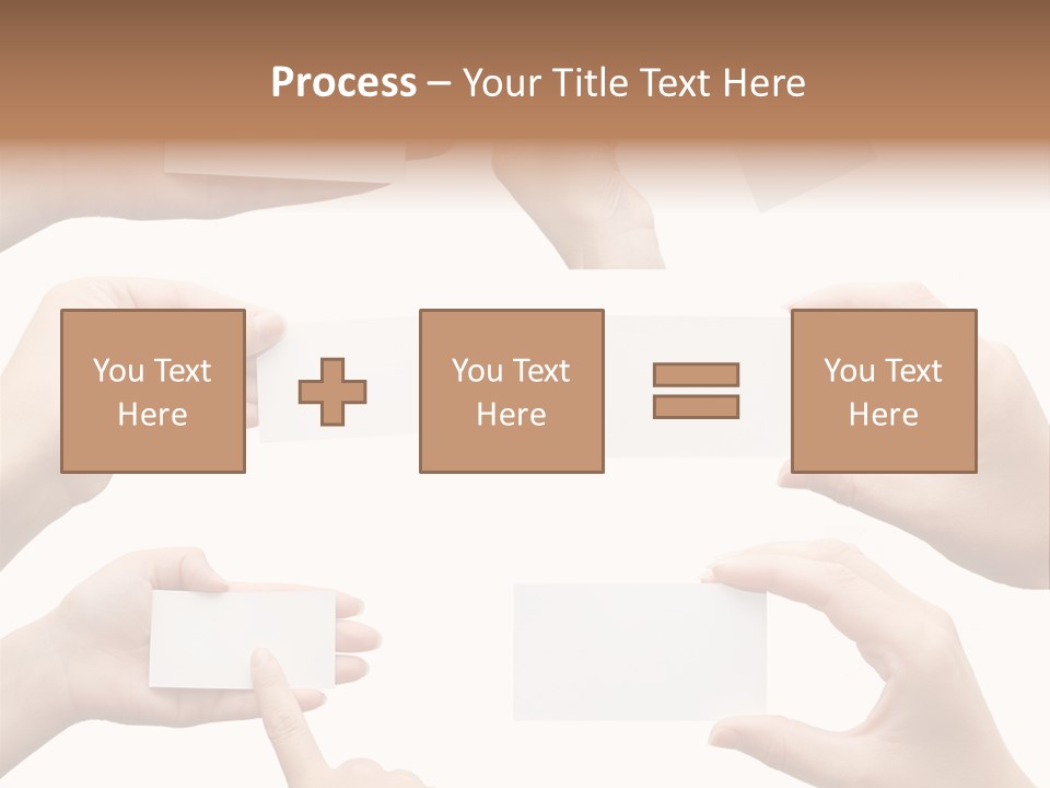 Set Of Hand Holding An Empty Business Card Over White PowerPoint Template