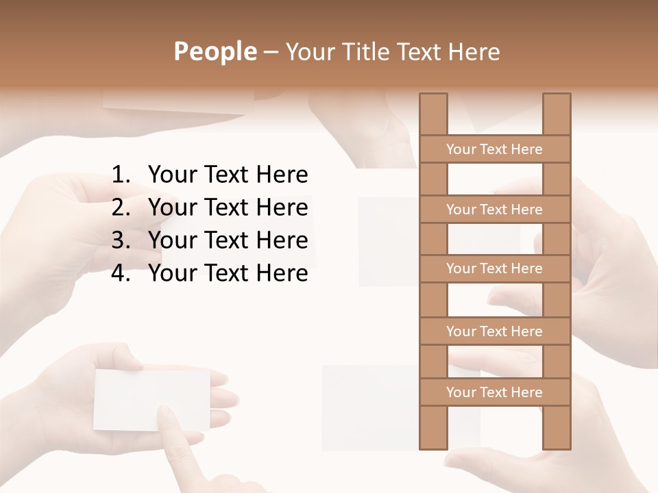 Set Of Hand Holding An Empty Business Card Over White PowerPoint Template