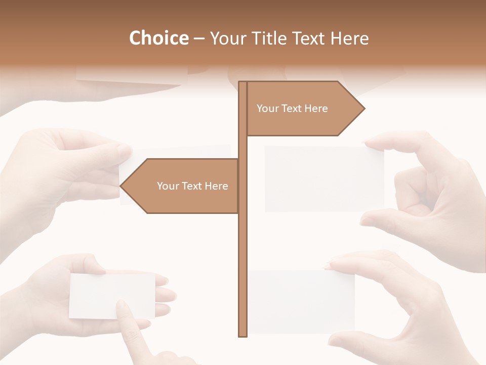 Set Of Hand Holding An Empty Business Card Over White PowerPoint Template