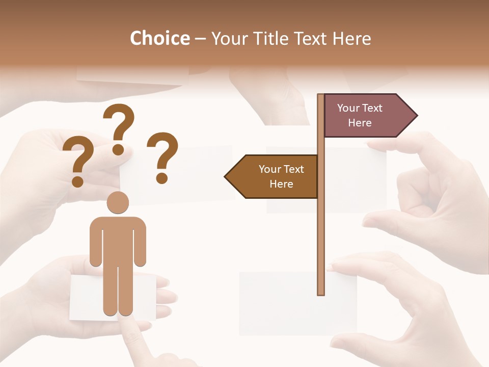 Set Of Hand Holding An Empty Business Card Over White PowerPoint Template