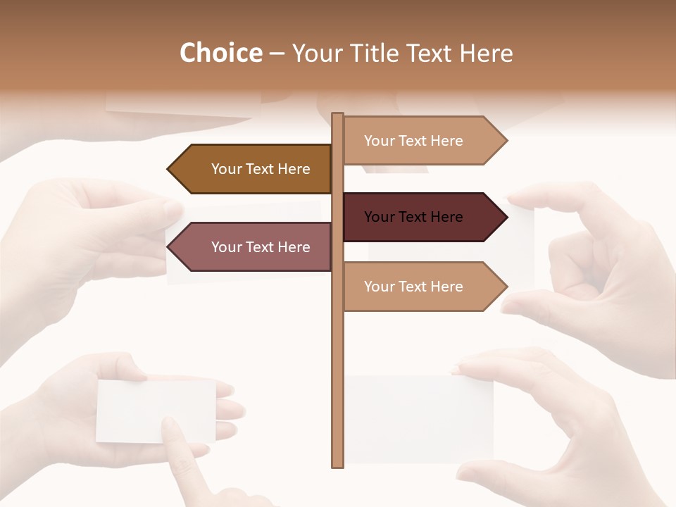 Set Of Hand Holding An Empty Business Card Over White PowerPoint Template