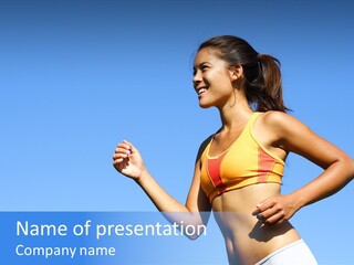 Sporty Woman Runner In Profile On A Hot Summer Day. A Lot Of Copy Space. PowerPoint Template