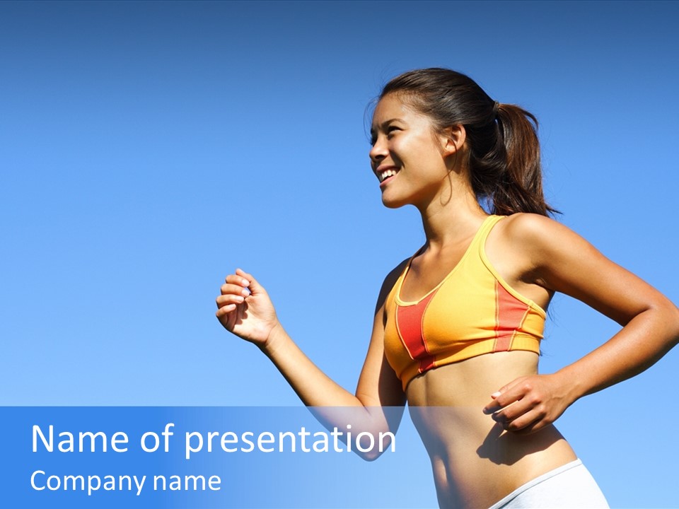 Sporty Woman Runner In Profile On A Hot Summer Day. A Lot Of Copy Space. PowerPoint Template