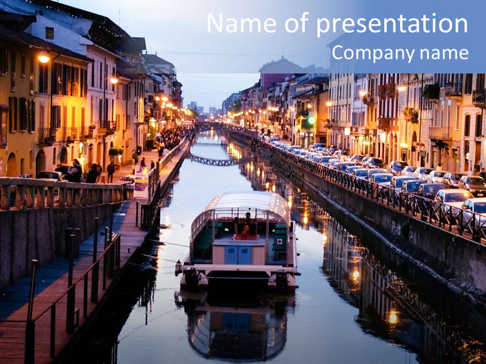 View Of The Milan Canal. Milan, Italy PowerPoint Template