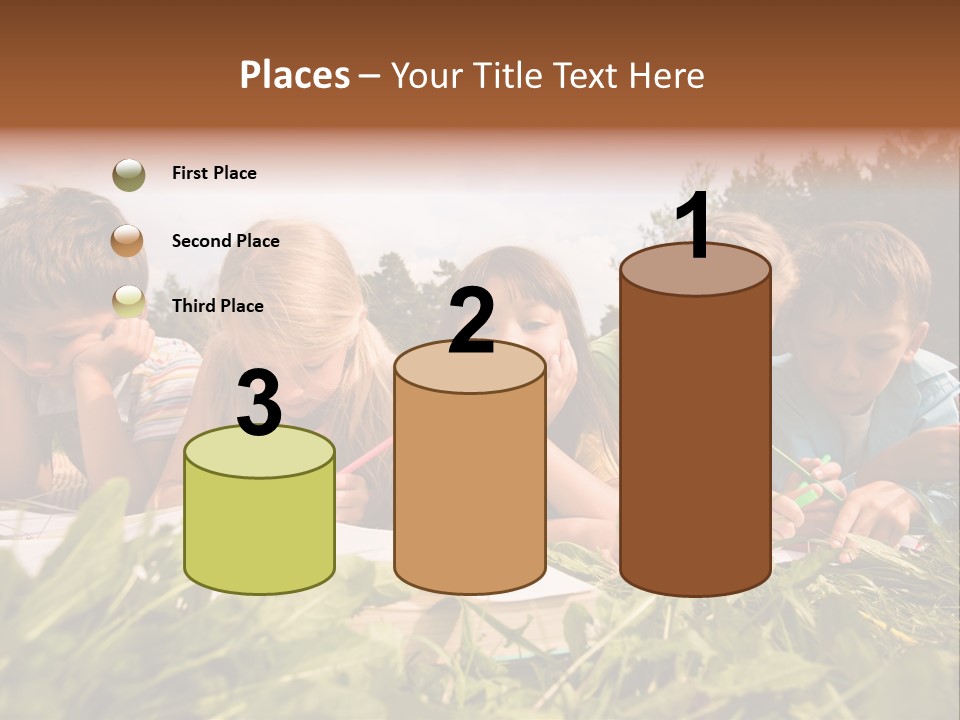 Portrait Of Cute Kids Reading Books And Drawing In Natural Environment Together PowerPoint Template