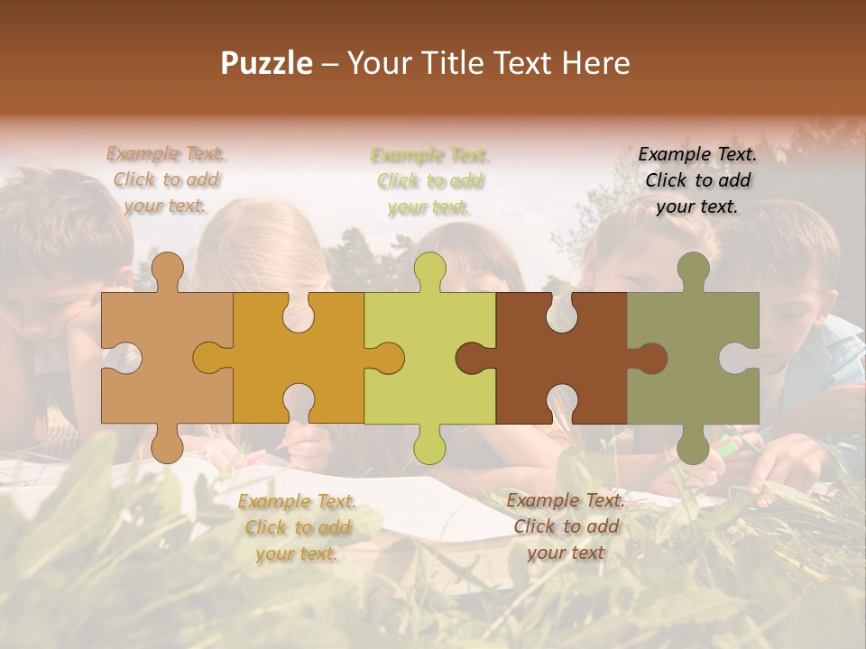 Portrait Of Cute Kids Reading Books And Drawing In Natural Environment Together PowerPoint Template