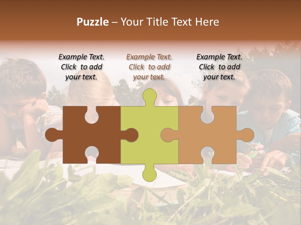 Portrait Of Cute Kids Reading Books And Drawing In Natural Environment Together PowerPoint Template