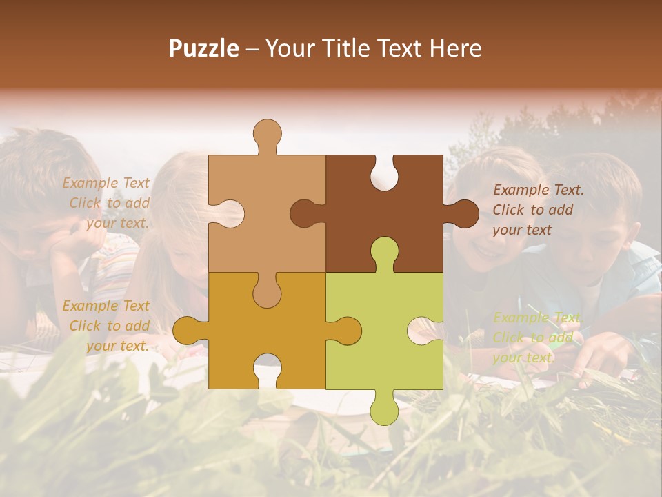 Portrait Of Cute Kids Reading Books And Drawing In Natural Environment Together PowerPoint Template