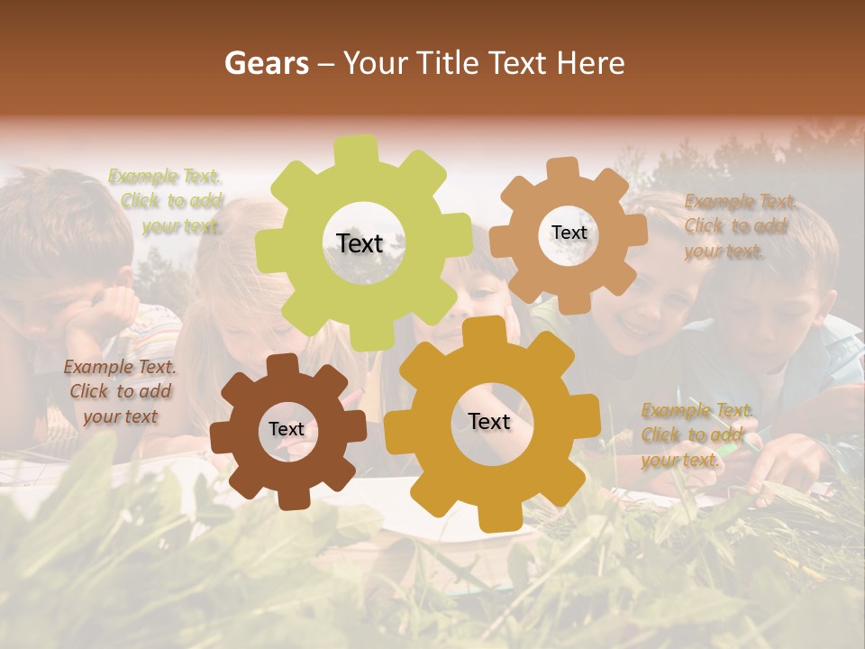 Portrait Of Cute Kids Reading Books And Drawing In Natural Environment Together PowerPoint Template