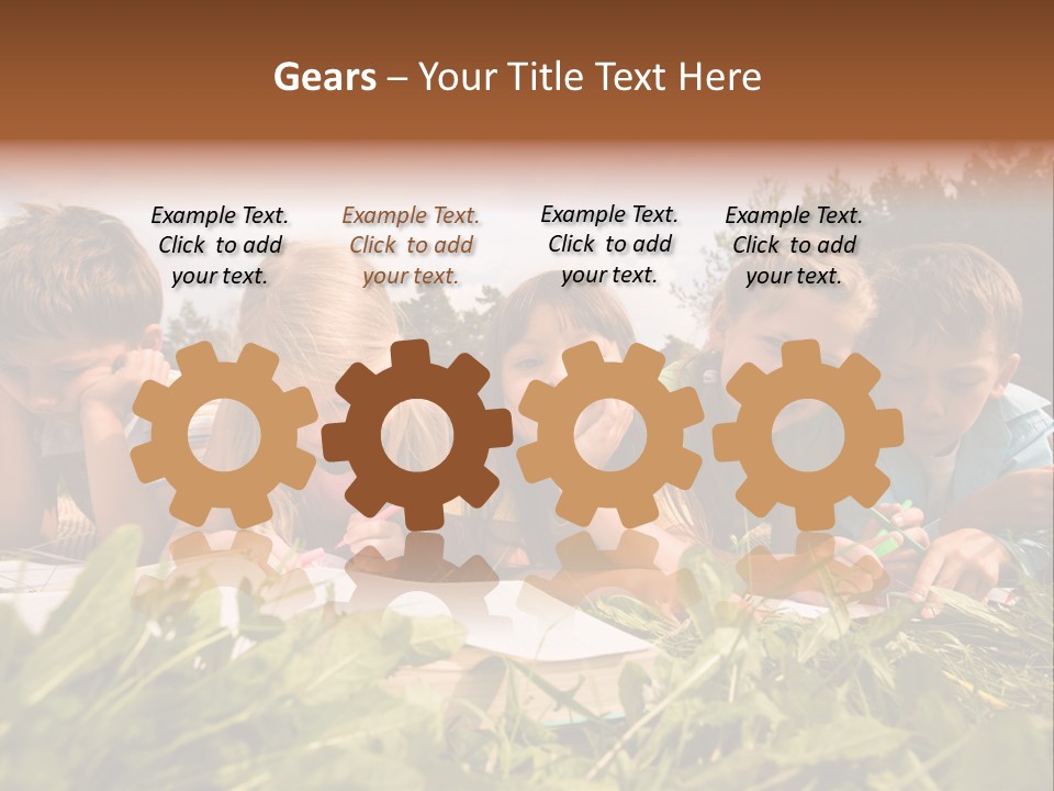 Portrait Of Cute Kids Reading Books And Drawing In Natural Environment Together PowerPoint Template