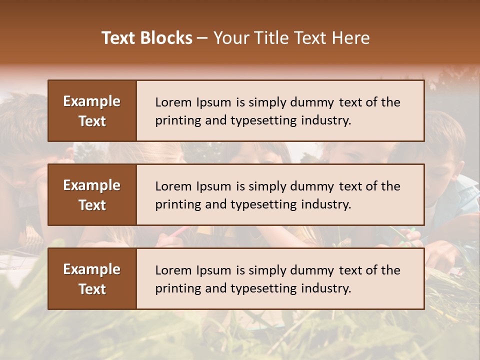 Portrait Of Cute Kids Reading Books And Drawing In Natural Environment Together PowerPoint Template