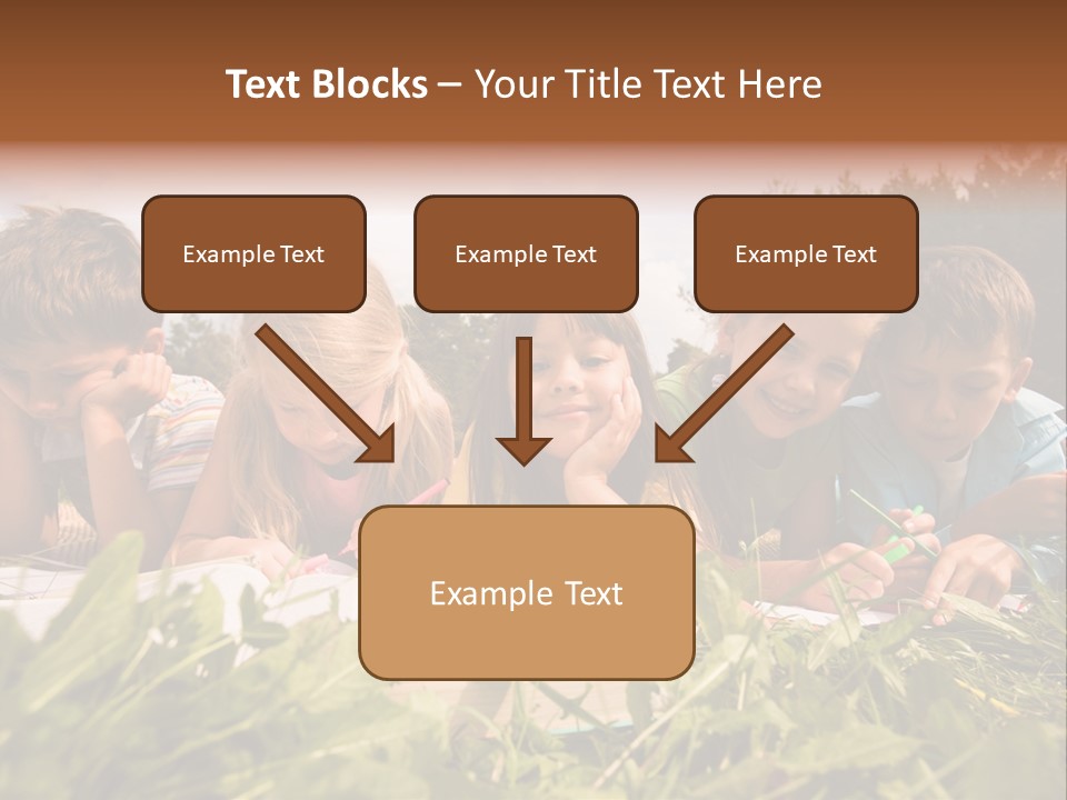 Portrait Of Cute Kids Reading Books And Drawing In Natural Environment Together PowerPoint Template
