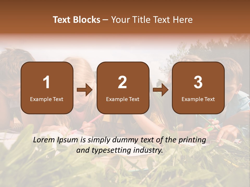 Portrait Of Cute Kids Reading Books And Drawing In Natural Environment Together PowerPoint Template