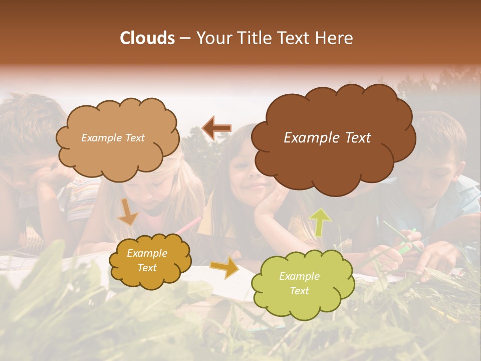 Portrait Of Cute Kids Reading Books And Drawing In Natural Environment Together PowerPoint Template