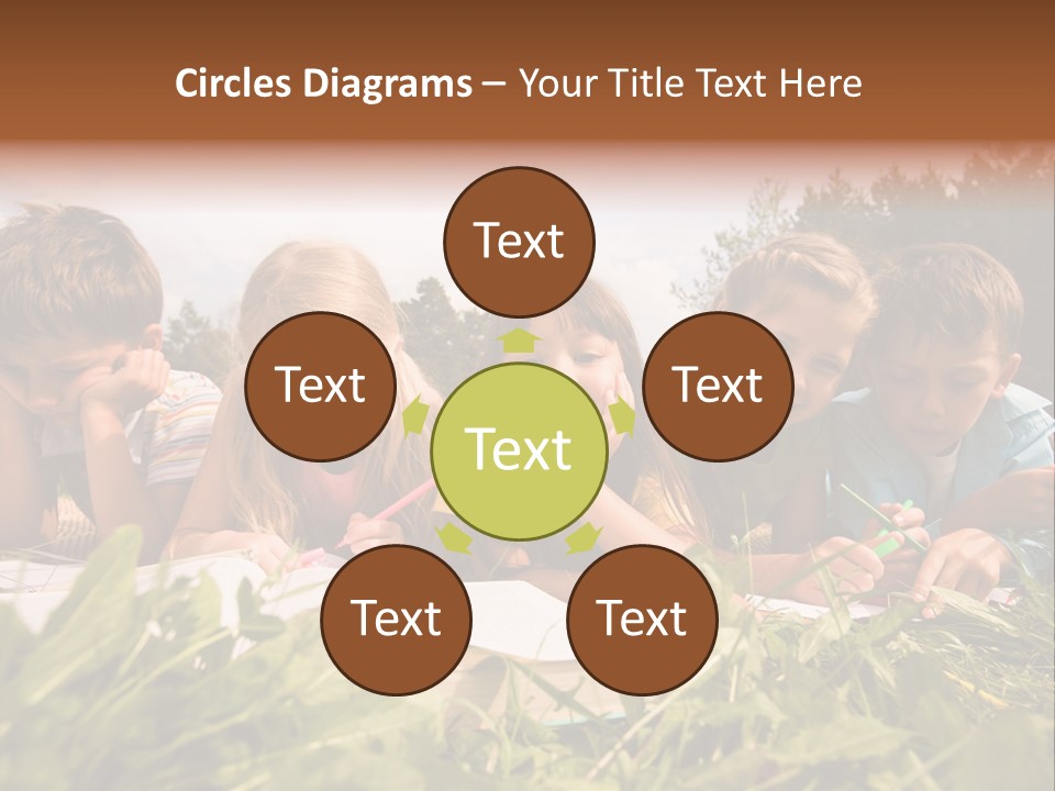 Portrait Of Cute Kids Reading Books And Drawing In Natural Environment Together PowerPoint Template