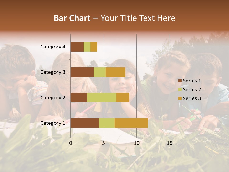 Portrait Of Cute Kids Reading Books And Drawing In Natural Environment Together PowerPoint Template