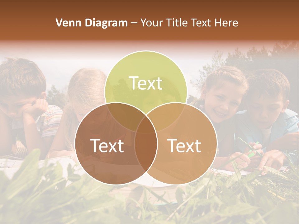 Portrait Of Cute Kids Reading Books And Drawing In Natural Environment Together PowerPoint Template