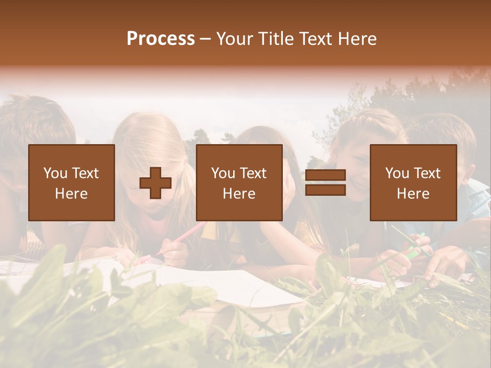 Portrait Of Cute Kids Reading Books And Drawing In Natural Environment Together PowerPoint Template