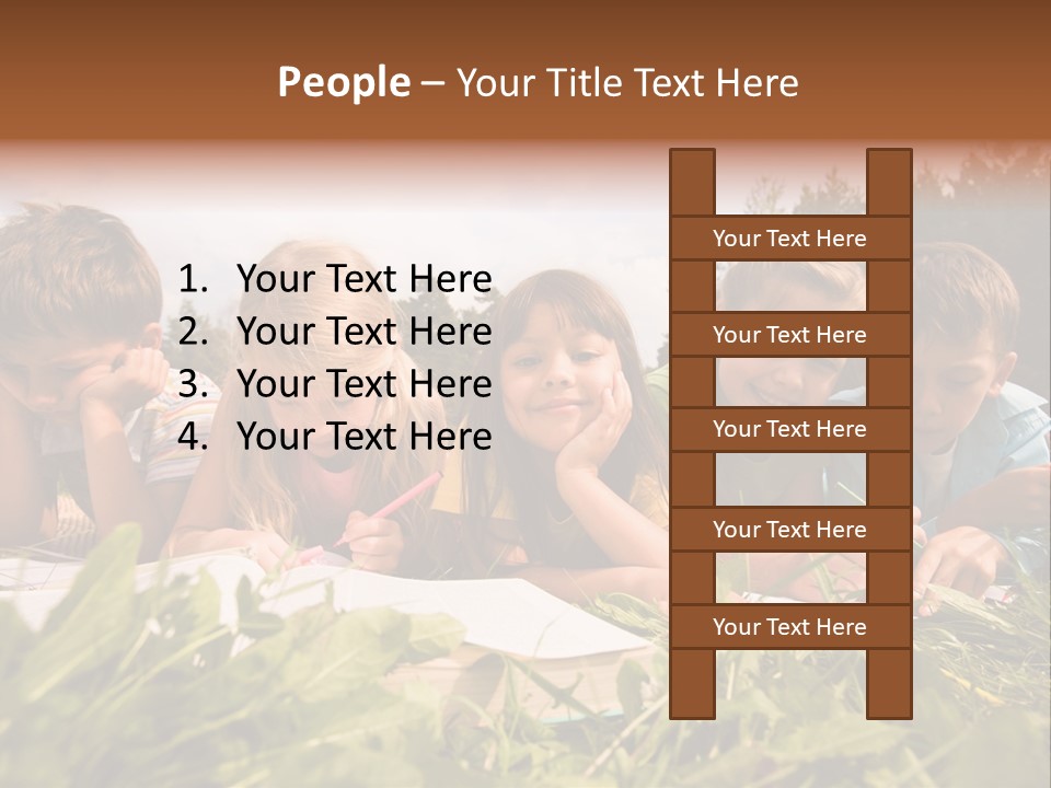 Portrait Of Cute Kids Reading Books And Drawing In Natural Environment Together PowerPoint Template