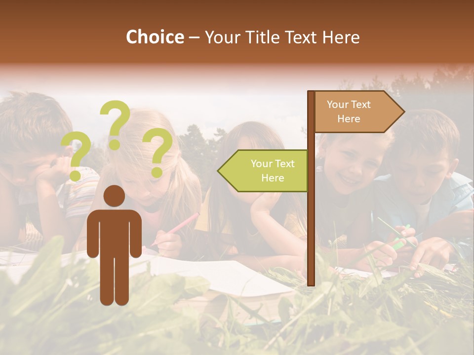 Portrait Of Cute Kids Reading Books And Drawing In Natural Environment Together PowerPoint Template