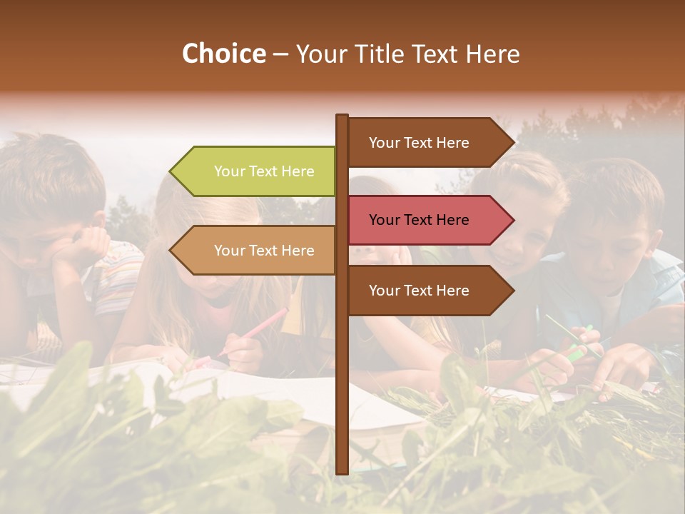 Portrait Of Cute Kids Reading Books And Drawing In Natural Environment Together PowerPoint Template