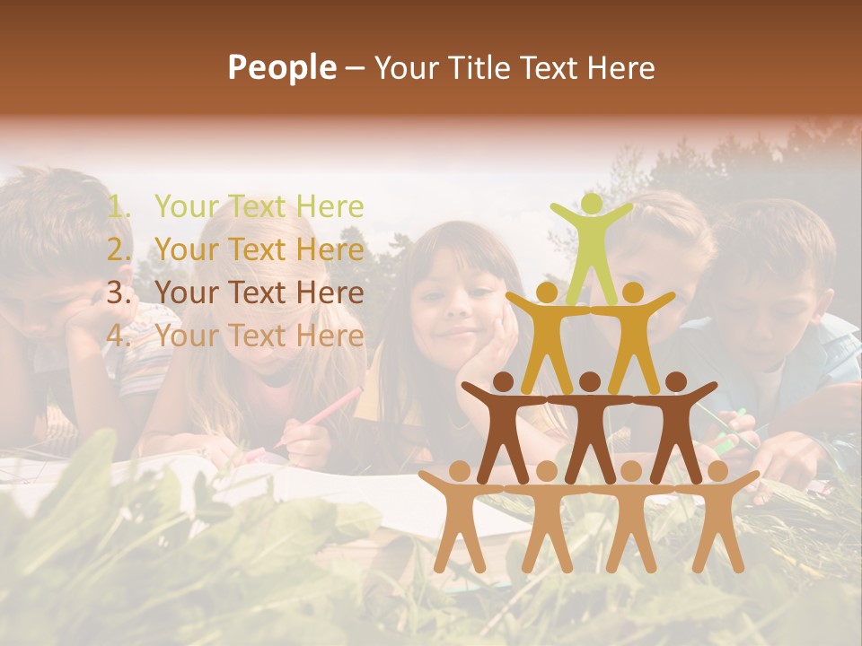 Portrait Of Cute Kids Reading Books And Drawing In Natural Environment Together PowerPoint Template