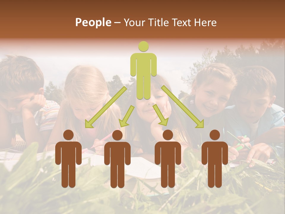 Portrait Of Cute Kids Reading Books And Drawing In Natural Environment Together PowerPoint Template