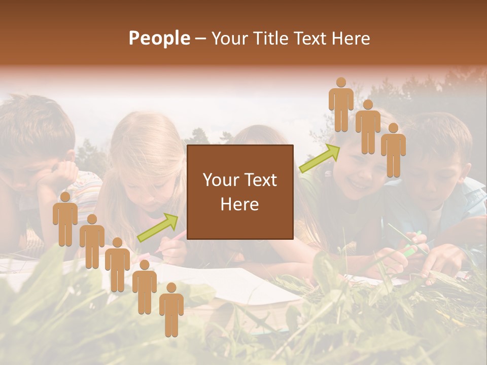 Portrait Of Cute Kids Reading Books And Drawing In Natural Environment Together PowerPoint Template