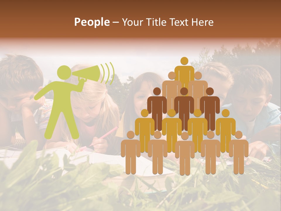 Portrait Of Cute Kids Reading Books And Drawing In Natural Environment Together PowerPoint Template