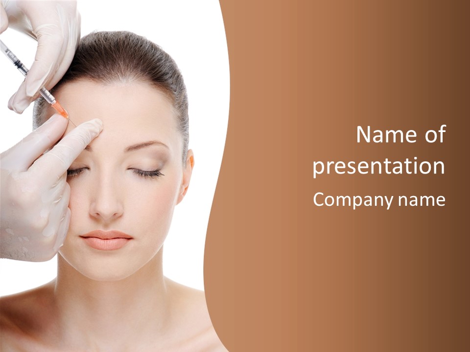 Giving An Injection In The Eyebrow On The Female Face - White Background PowerPoint Template