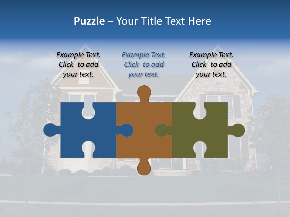 Two Story Stone, Brick And Board Sided Residential Home With Bay Window. PowerPoint Template