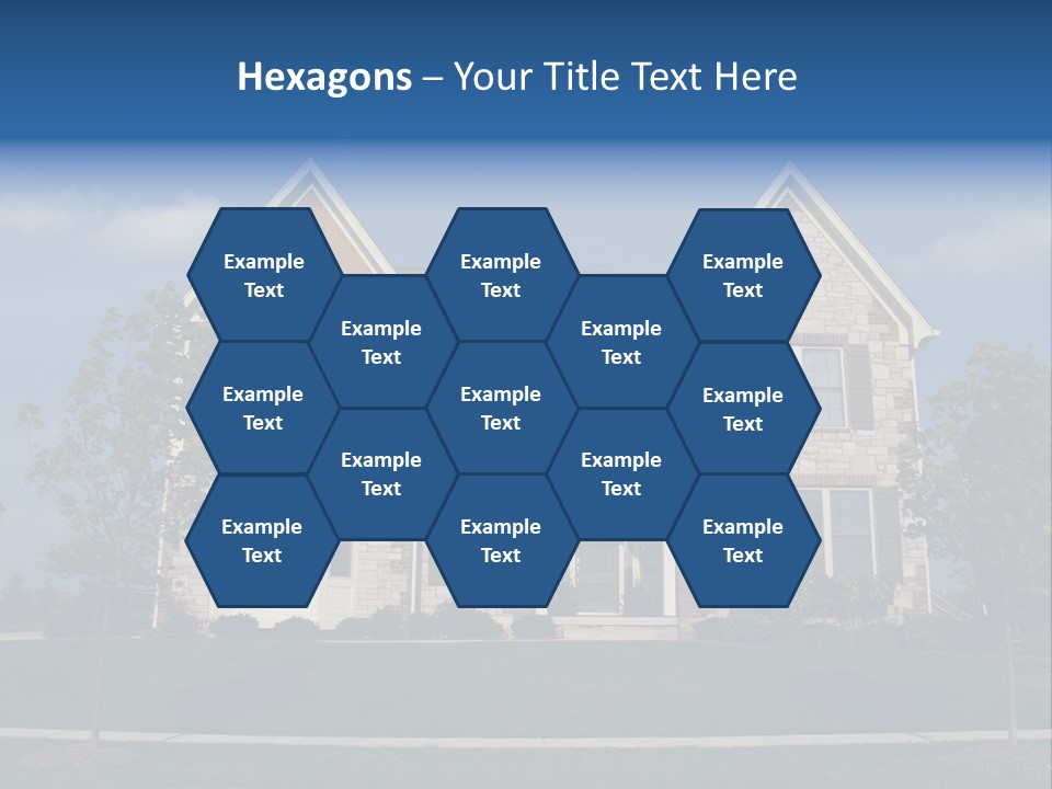 Two Story Stone, Brick And Board Sided Residential Home With Bay Window. PowerPoint Template