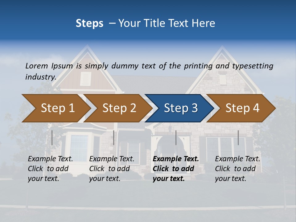 Two Story Stone, Brick And Board Sided Residential Home With Bay Window. PowerPoint Template
