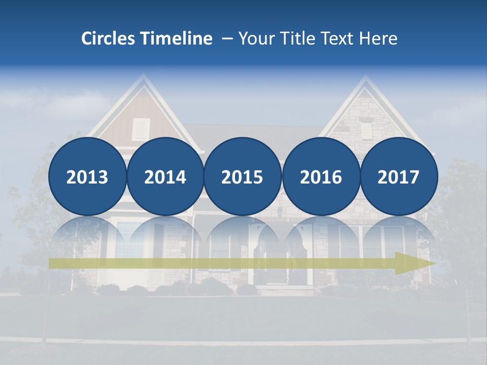 Two Story Stone, Brick And Board Sided Residential Home With Bay Window. PowerPoint Template