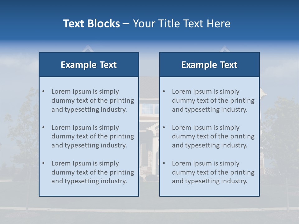 Two Story Stone, Brick And Board Sided Residential Home With Bay Window. PowerPoint Template