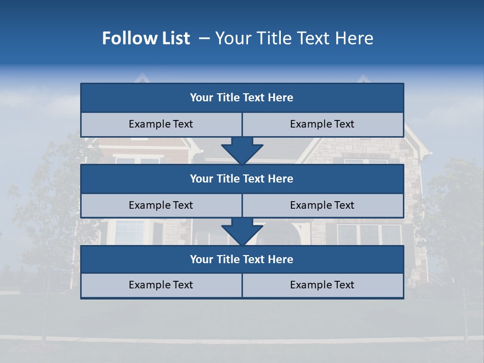 Two Story Stone, Brick And Board Sided Residential Home With Bay Window. PowerPoint Template