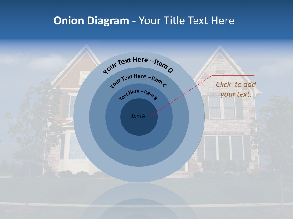 Two Story Stone, Brick And Board Sided Residential Home With Bay Window. PowerPoint Template