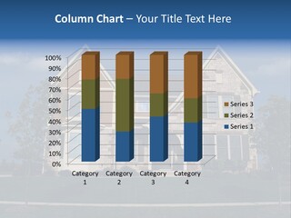 Two Story Stone, Brick And Board Sided Residential Home With Bay Window. PowerPoint Template