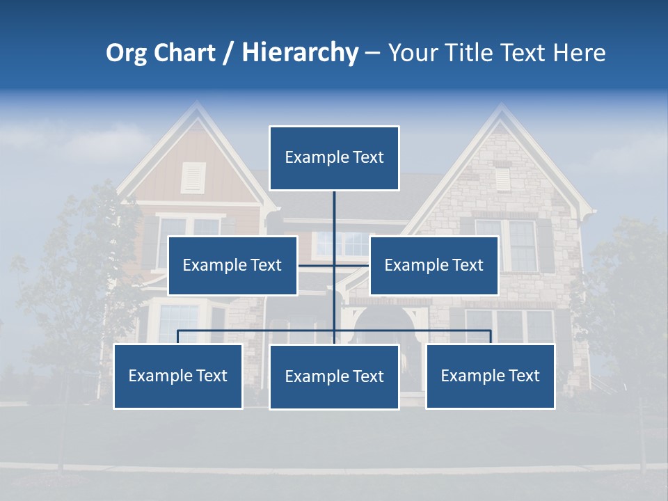 Two Story Stone, Brick And Board Sided Residential Home With Bay Window. PowerPoint Template